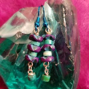 Purple and Teal Disc Earrings